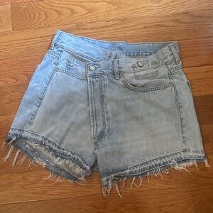 R13 cross over jean shorts